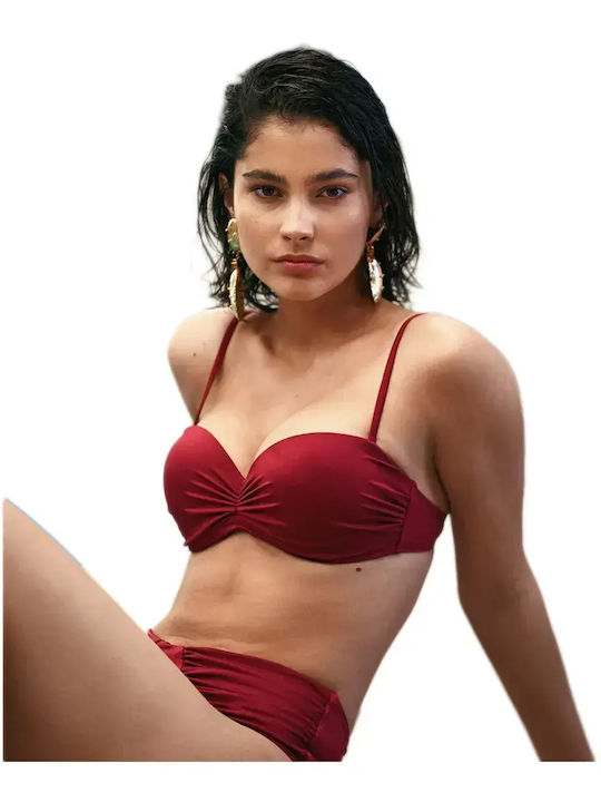 Top De Bikini Fără Bretele Burgundy
