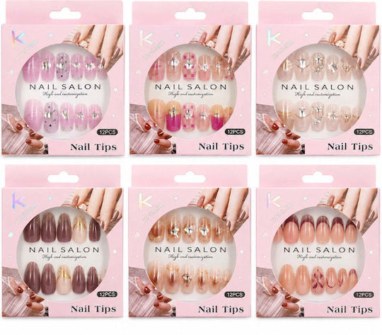 Artificial Nails French Rhinestones 6 Colors – Set 12 Pieces