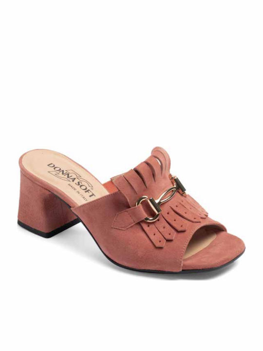 Suede Mules With Heel In Gold Colour