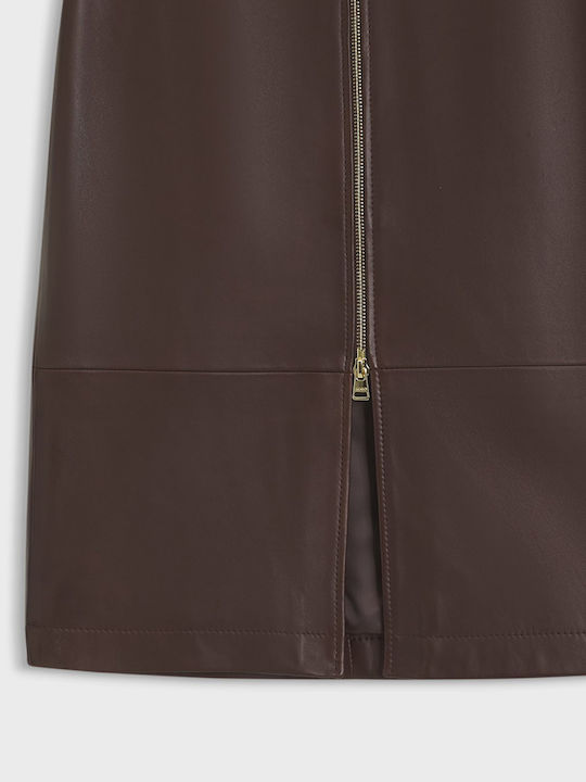 Leather Midi Skirt Brown