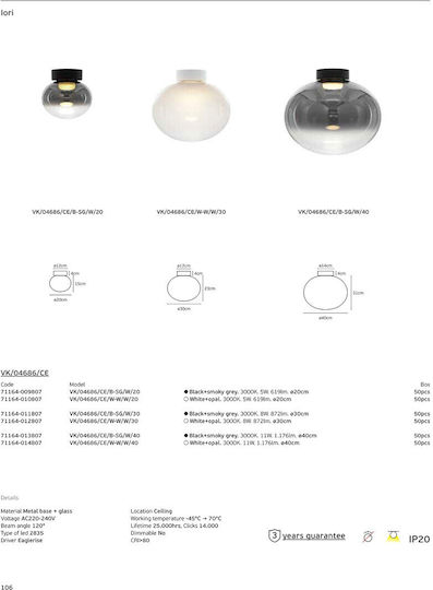 VK Lighting Plafonieră de Tavan 40cm Neagră cu LED Integrat
