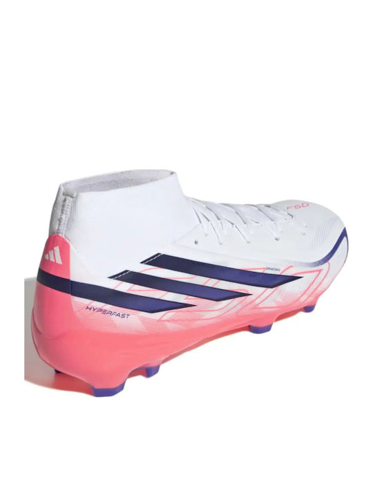 adidas F50 Hyperfast League Mid FG White Football Shoes with Cleats