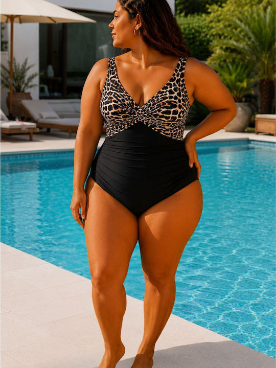 One Piece Swimsuit With Light Padding Animal Print Black -46