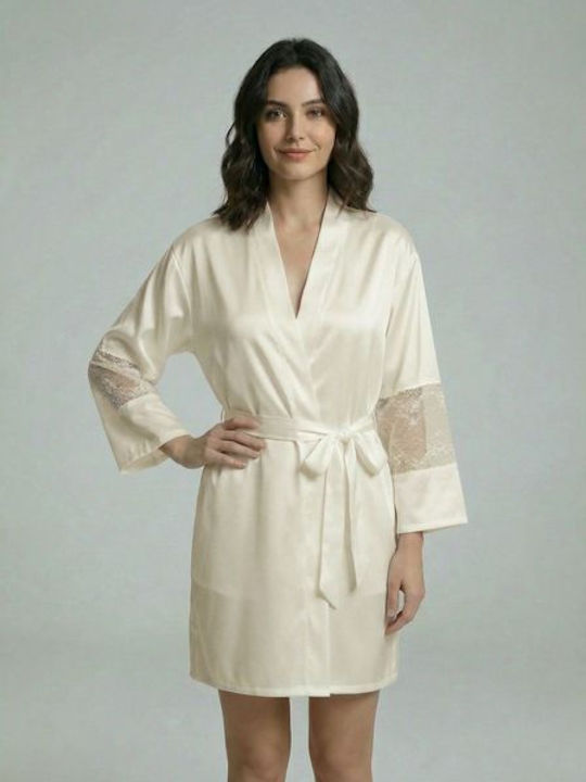 Milena by Paris Summer Women's Robe with Ecru Pajamas 004209_5379-Ivory