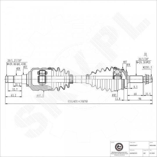 Ημιαξόνιο Toyota Corolla Verso Εμπρός Αριστερό 434200f010