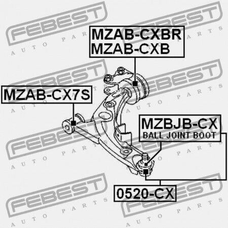 Febest Vorderseite Kontrollarm Buchse Mazda CX-7 Er 2007-2009 Eu Eh44-34-300