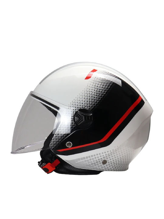 STR GP1 Черно / Бяло / Червено Каска за мотор Джет ECE 22.06 със Sunvisor STR GP1 Черно / Бяло / Червено Каска за мотор Джет ECE 22.06 със Sunvisor