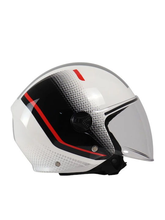 STR GP1 Black / White / Red Motorcycle Helmet Jet ECE 22.06 with Sun Visor