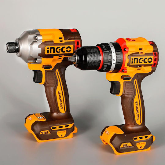 Ingco CKLI20277E Drill Driver & Impact Screwdriver Brushless 20V with 2 Batteries 2Ah and Case