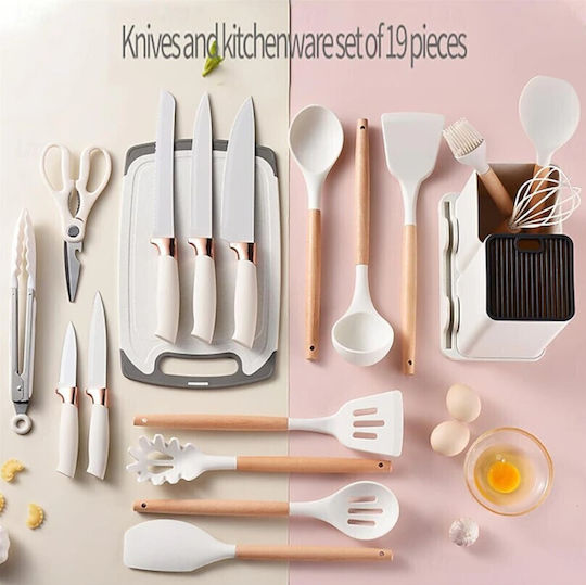 Kochgeschirr-Set Aus Silikon Mit Ständer 19 Stück Weiß