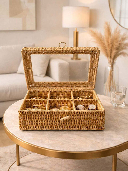 SteweHome Διακοσμητικό Καλάθι Ψάθινο Κίτρινο 30x22x12εκ.