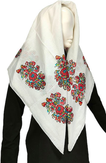 Traditional Women's Headscarf of an Epirus Woman White Carnation Cotton Mark220 White