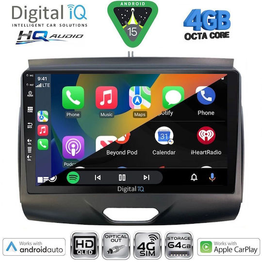 Digital IQ Car Audio System for Ford Ranger 2015-2018 Bluetooth USB WiFi GPS Apple CarPlay Android Auto with 9" Touch Screen