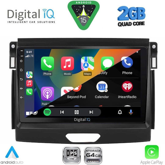 Digital IQ Car Audio System for Ford Ranger 2015-2018 Bluetooth USB WiFi GPS Apple CarPlay Android Auto with 9" Touch Screen