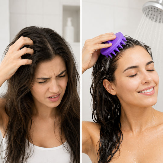 Femmit Haarbürste Kopfhautmassageweiche Silikonspitzen Lila