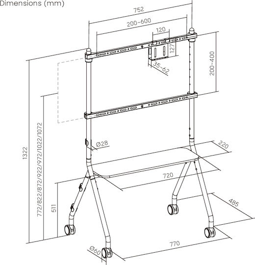 Brateck FS66-46F-01 Βάση Τηλεόρασης Δαπέδου έως 86" και 80kg Ασημί