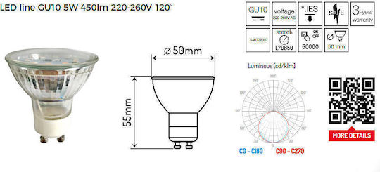 LED line LED Bulb 5W for Socket GU10 Cool White 450lm