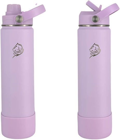 Cool'NMore Μπουκάλι Θερμός Ανοξείδωτο BPA Free 750ml Lavender με Καλαμάκι, Λαβή, Θηλιά και Επιστόμιο