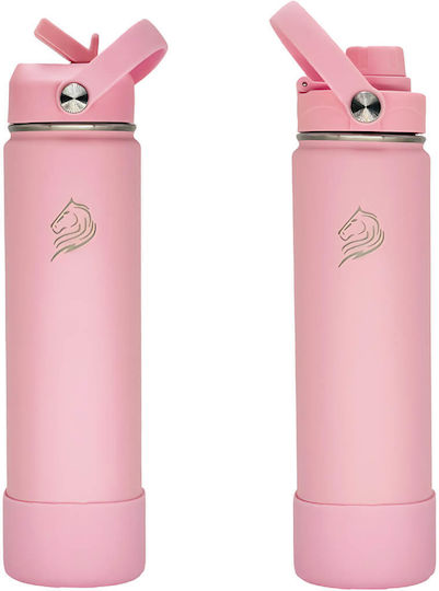 Cool'NMore Μπουκάλι Θερμός Ανοξείδωτο BPA Free 750ml Flamingo με Καλαμάκι, Λαβή, Θηλιά και Επιστόμιο