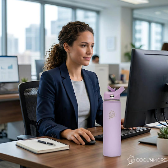 Cool'NMore Μπουκάλι Θερμός Ανοξείδωτο BPA Free 750ml Lavender με Καλαμάκι, Λαβή, Θηλιά και Επιστόμιο