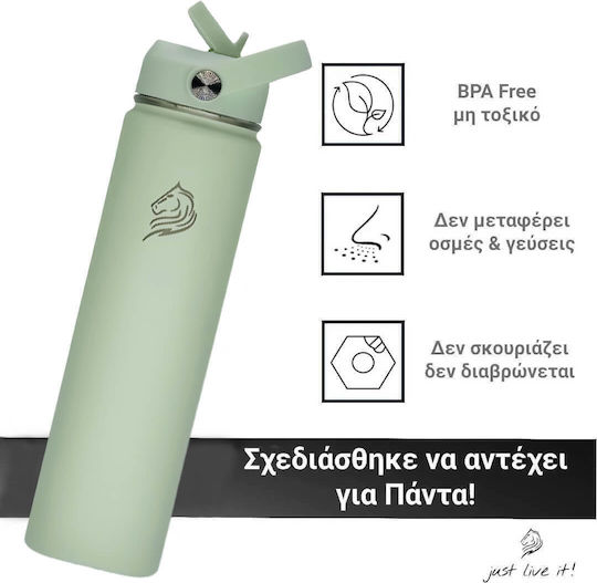 Cool'NMore Thermos Bottle Stainless Steel BPA Free 750ml Mint with Straw, Handle, Loop and Mouthpiece