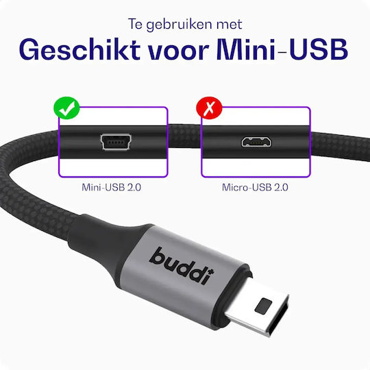 Buddi Гъвкав плетен кабел USB-C мъжки - USB-C 12W Черен 0.3m