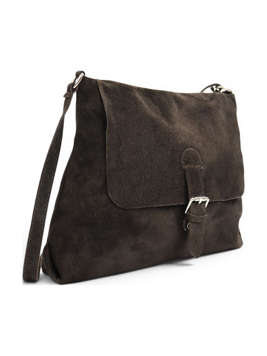 Damen-Ledertasche im Messenger-Stil Suede Chocolate Brown