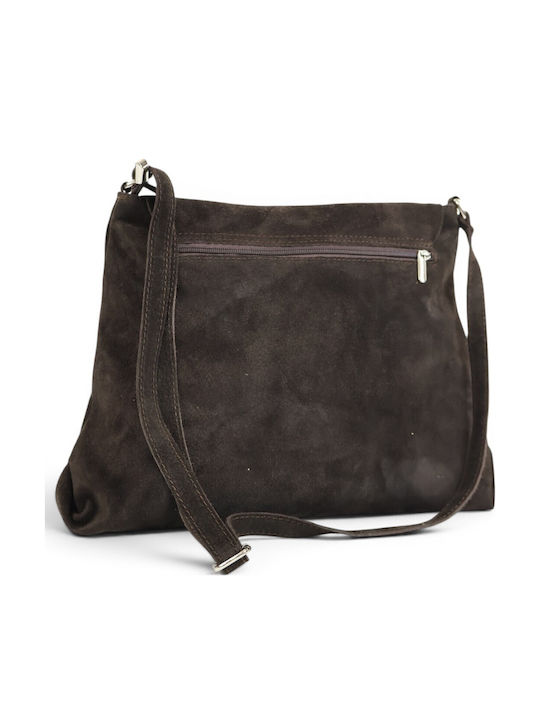 Damen-Ledertasche im Messenger-Stil Suede Chocolate Brown