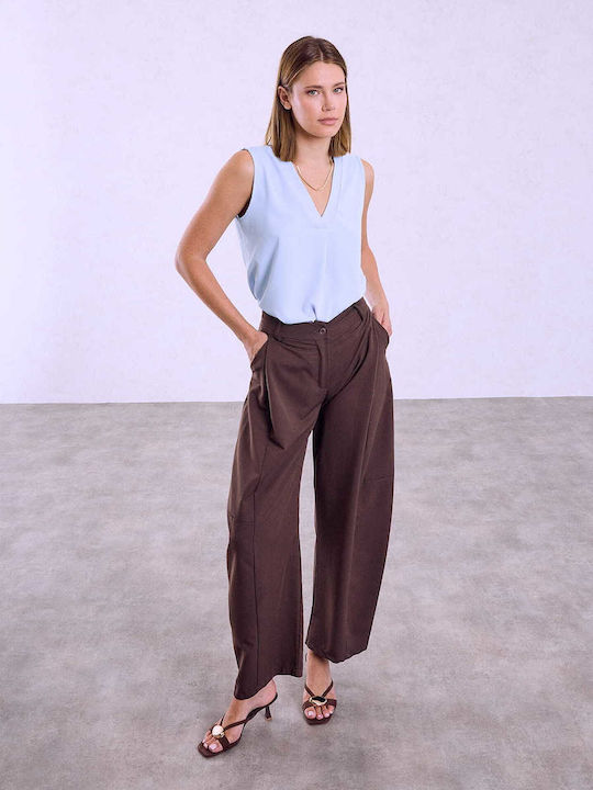 Celestino Damenbluse Ärmellose Piqué Loose Fit Hellblau