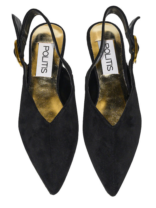 Wildleder Damen Ballerinas Slingback Anatomisch Schwarz