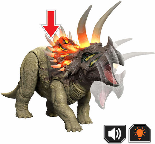 Action Figure Wild Roar Triceratops Jurassic World Dinosaur with Sounds and Light for 4+ Years