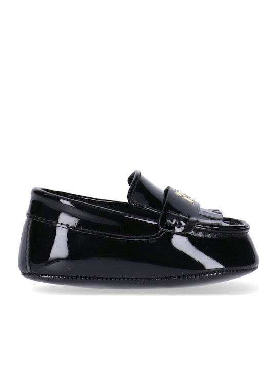 Tommy Hilfiger Pantofi de botez din piele Mocasini Papuci de botez cu talpă moale Negri