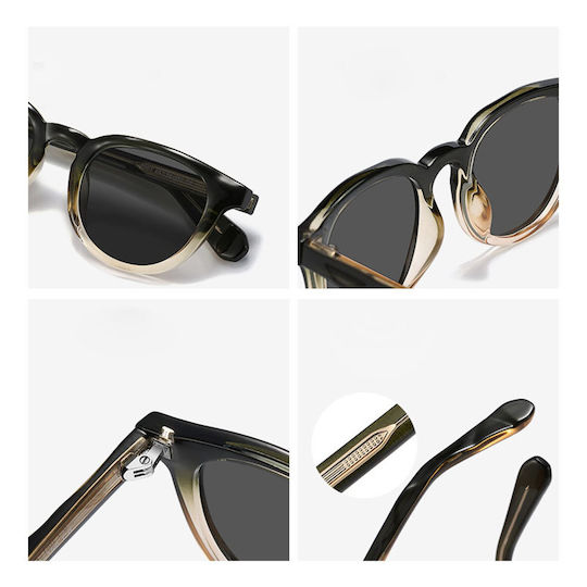 Techsuit Cycling Glasses 8663 Black With Black Frame And Polarized Transparent Lenses