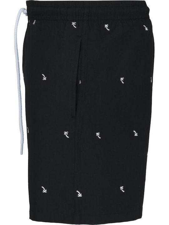 Embroidery Men's Swimwear Shorts Black / Palmtree with Patterns
