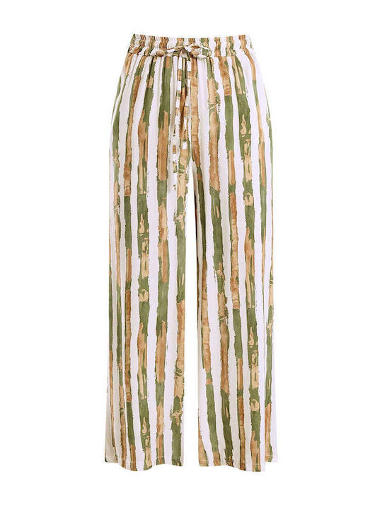 Celestino Women's Pantaloons Striped Viscose Loose Fit Khaki