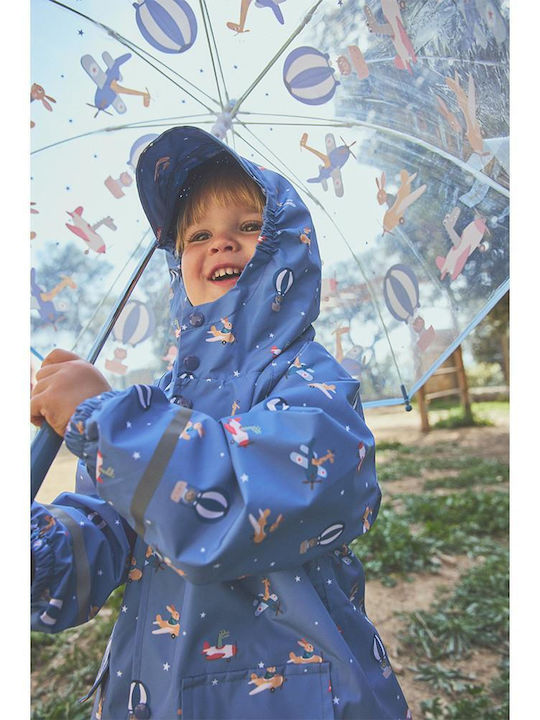 Waterproof Kids Casual Long Jacket with Hood Blue