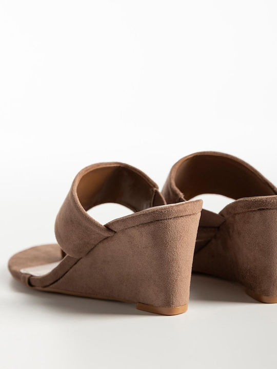 Mules Suede Platformă Cu Toc Separabil Dama 9898-2 Toupe Sintetic Suede