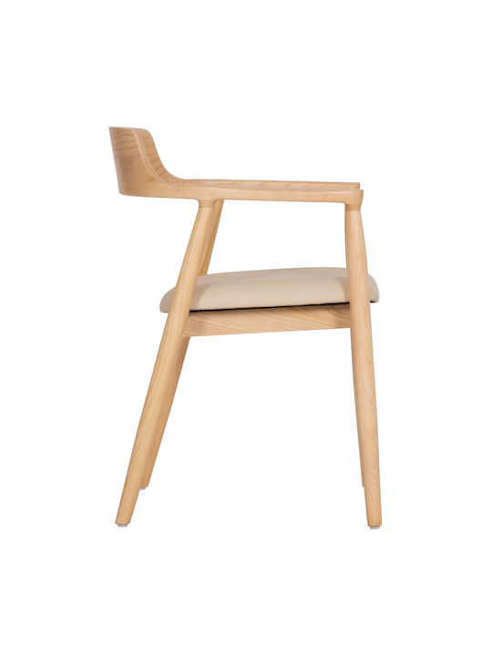 Rubberwood Dining Room Armchairs Wooden Beige 2 Pieces 58x54x78cm