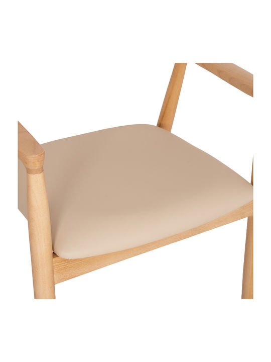 Rubberwood Dining Room Armchairs Wooden Beige 2 Pieces 58x54x78cm