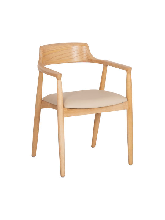 Rubberwood Dining Room Armchairs Wooden Beige 2 Pieces 58x54x78cm