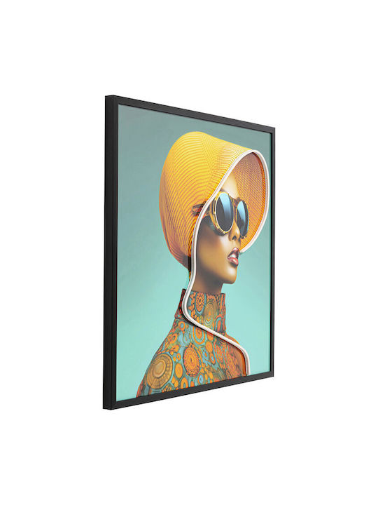 Paintings Canvas Sun Hat Woman Yellow with LED Lighting Yellow Blue 80x80cm