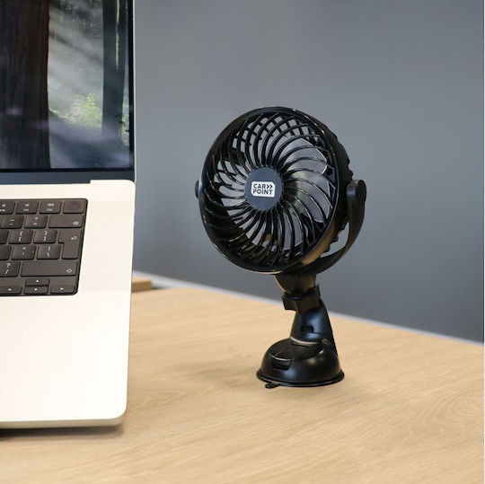 Carpoint 360° USB Rechargeable Suction Cup Attachment Ø12cm 5V Car Dashboard Fan Black Rechargeable 0570014