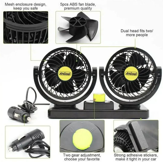 Ventilator Auto Dublu 12v Andowl Q-fs303b Rotire 360°