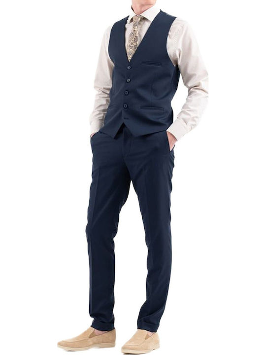 Men's Groom's Suit with Vest Slim Fit Blue 100-25-Rossi