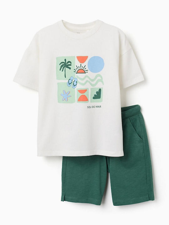 Kids Set with Shorts Summer 2 Pieces Ecru Green