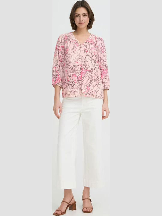 Women's Blouse with 3/4 Sleeve & V-Neck Pink
