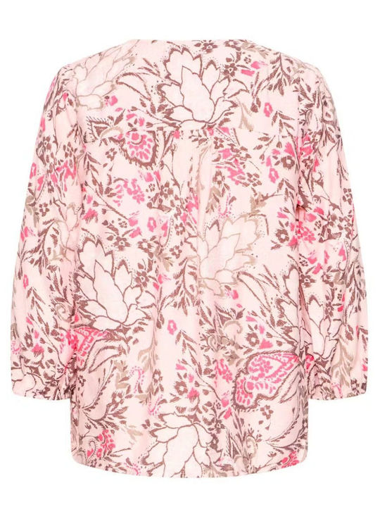 Women's Blouse with 3/4 Sleeve & V-Neck Pink