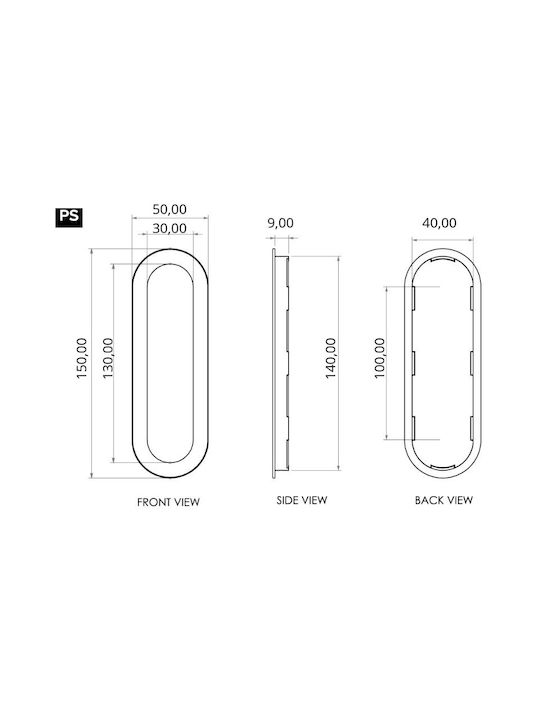 Convex Series 1509ps-s02s02 Bronze Door Flush Handle 50mm