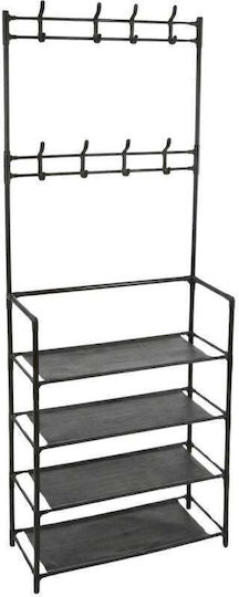 Entry Furniture with Hanger & Shoe Rack Black Velvet-Black Metal 60x26x155cm
