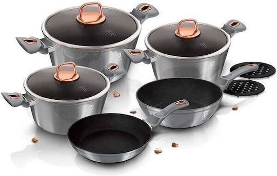 Berlinger Haus Moonlight Collection Aluminum Cookware Set Gray with Stone Interior Coating 5 Pieces